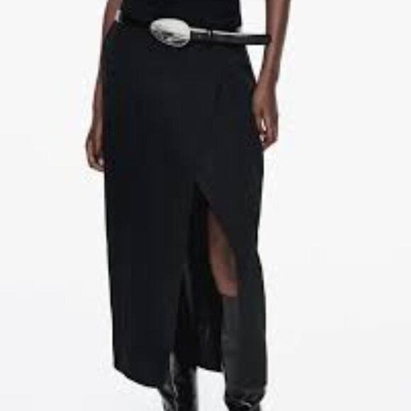 Zara Dresses & Skirts - Zara - Black Faux Wrap Midi Skirt - L - NWT Turkey
